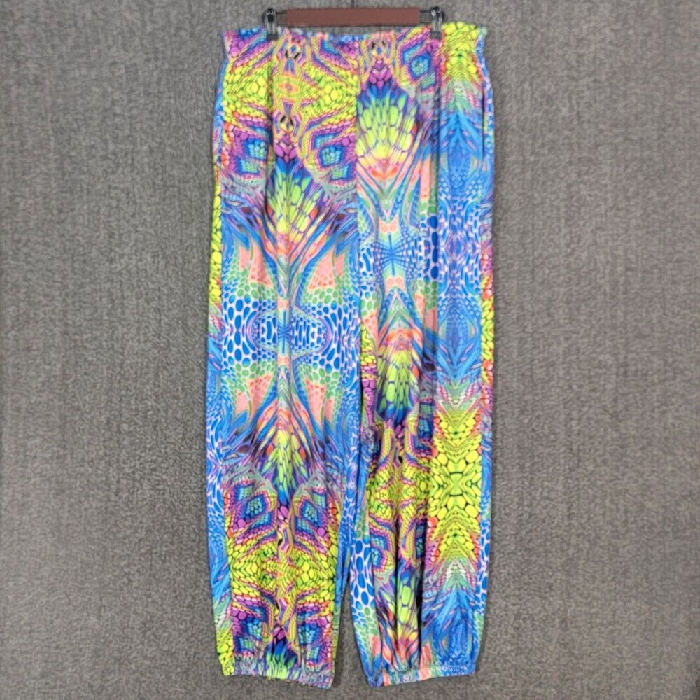 iHeartRaves Harem Pants Womens 1X Blue Multicolor Psychedelic Parachute Joggers